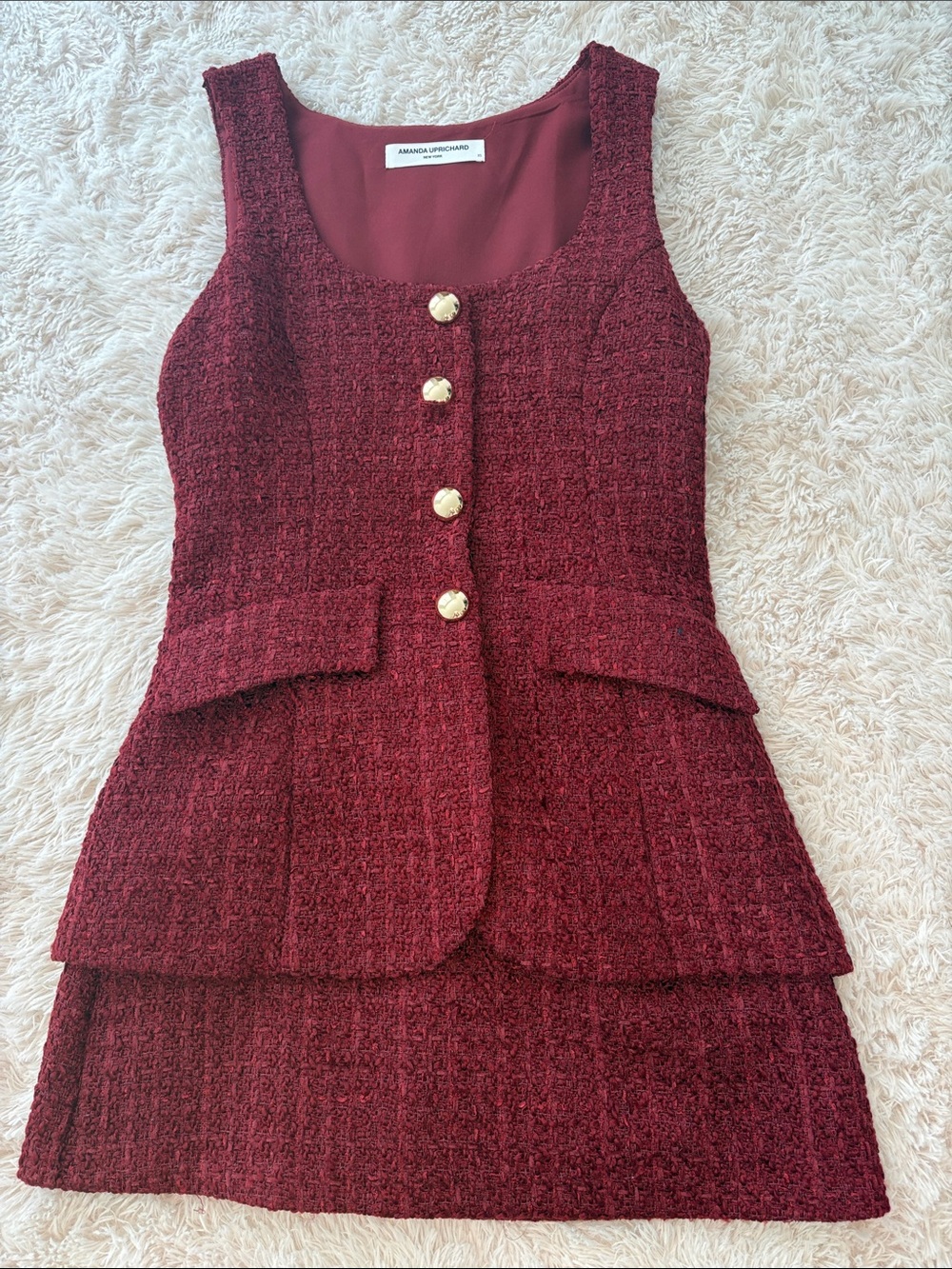 Amanda Uprichard Wine Tweed Button Front Dress